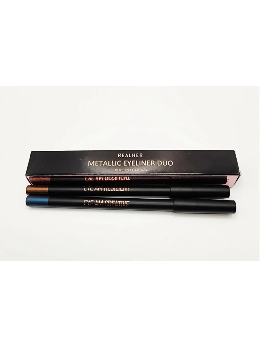REALHER Metallic Eyeliner Duo Bronze & Teal Waterproof NIB